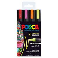 Marker Uni POSCA PC5M Bullet Point 2.5mm Line Fluoro Colours Pack 4 