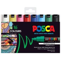 Marker Uni POSCA PC8K Chisel Point 8mm Line Assorted Pack 16