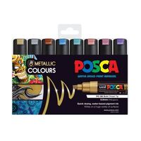 Marker Uni POSCA PC8K Chisel Point 8mm Line Metallic Colours Pack 8