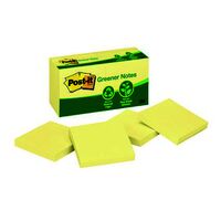 Post It Note 3M 654 RP Recycled Yellow 73mm x 73mm Pack 12 pads 