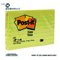 Post It Note 3M 635 73mm x 123mm Lined Yellow Pack 12