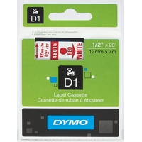 Dymo Tape D1 12mm x 7M Red On White SD45015