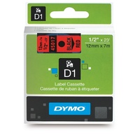Dymo Tape D1 12mm x 7M Black On Red SD45017