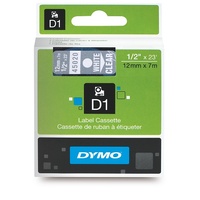 Dymo Tape D1 12mm x 7M White On Clear SD45020