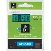 Dymo Tape D1 19mm x 7M Black On Green SD45809