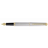 Pen Waterman Hemisphere Stainless Steel Gold Trim Fountain