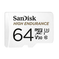 SanDisk High Endurance 64GB microSD 100MB/s 40MB/s 5K hrs 4K UHD C10 U3 V30 -40°C to 85°C Heat Freeze Shock Temperature Water X-ray Proof SD Adapter