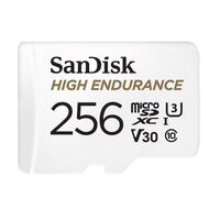 SanDisk High Endurance 256GB microSD 100MB/s 40MB/s 20K hrs 4K UHD C10 U3 V30 -40°C to 85°C Heat Freeze Shock Temperature Water X-ray Proof SD Adapter