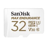 SanDisk Max Endurance 32GB microSD 100MB/s 40MB/s 20K hrs 4K UHD C10 U3 V30 -40°C to 85°C Heat Freeze Shock Temperature Water X-ray Proof SD Adapter