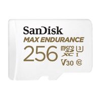 SanDisk Max Endurance 256GB microSD 100MB/s 40MB/s 20K hrs 4K UHD C10 U3 V30 -40°C to 85°C Heat Freeze Shock Temperature Water X-ray Proof SD Adapter