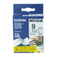 Brother P Touch Tape TZe121 9mm x 8M Black On Clear