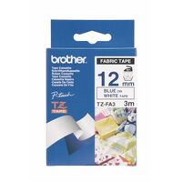 Brother P Touch Tape TZFA3 12mm x 3M Fabric Blue On White 