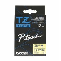 Brother P Touch Tape TZeFA63 12mm x 3M Fabric Iron On Tape Blue on Yellow