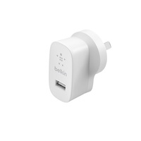 BELKIN 1 PORT WALL CHARGER, 12W, USB-A (1), BOOST CHARGE, WHITE, 2YR WTY WITH $2500 CEW