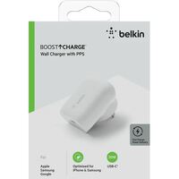 BELKIN 1 PORT WALL CHARGER W/ PPS, 30W USB-C PD, WHITE, 2YR W/ $2500 CEW (CABLE NOT INC)