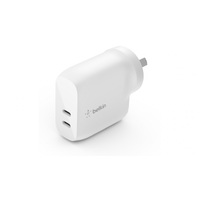 BELKIN 2 PORT WALL CHARGER, 20W USB-C (2) PD 3.0, WHITE, 2 YR WITH CEW $2500