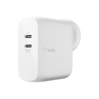 Belkin BOOST CHARGE Dual USB-C PD GaN Wall Charger 68W - White (WCH003auWH), Dual Port, Intelligent Power Sharing, Compact Design